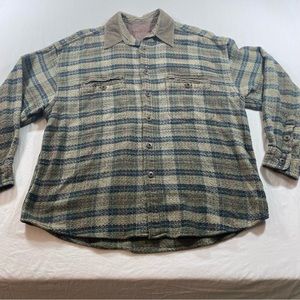 FRYDAY CLUE Plaid Shacket Button down Corduroy Collar Men’s green Shirt jacket